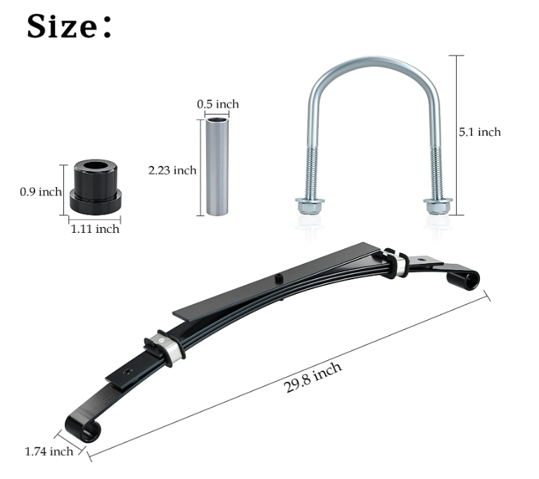 Heavy Duty Rear 4-Leaf Spring Kit dengan Bushings & Sleeves untuk Club Car DS Golf Cart 1014675