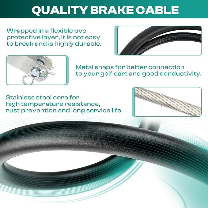 Club Car Precedent Brake Cable Stainless Steel Core Driver & Passenger Side 2004+ G&E Golf Cart